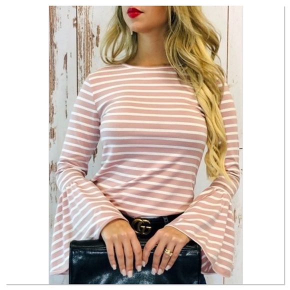 Pink Bell Sleeve Striped Top - Picture 4 of 6
